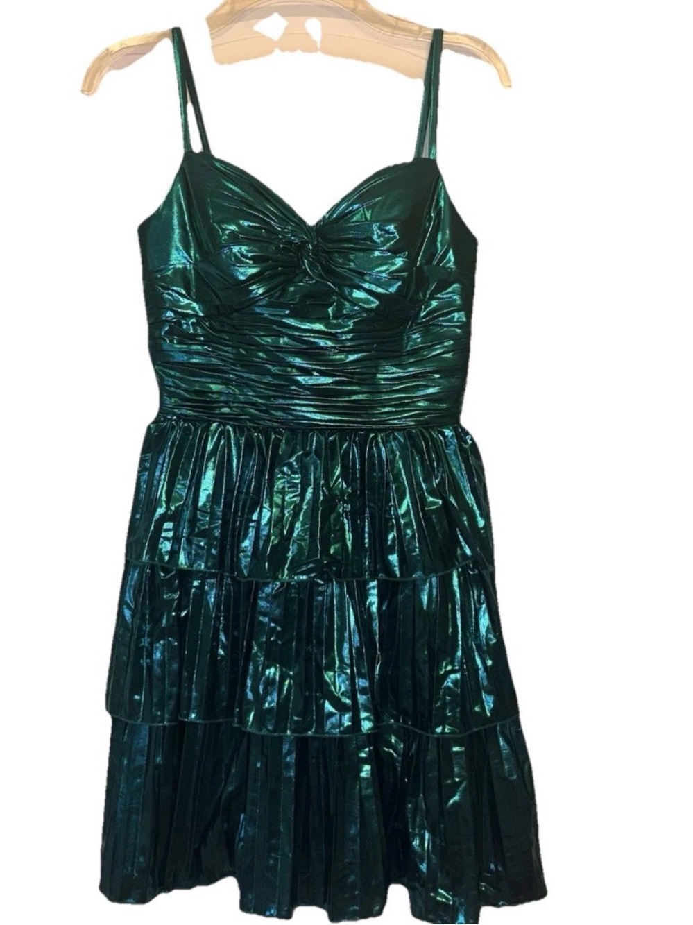 Metallic Teal Tiered Mini Dress with Spaghetti Straps